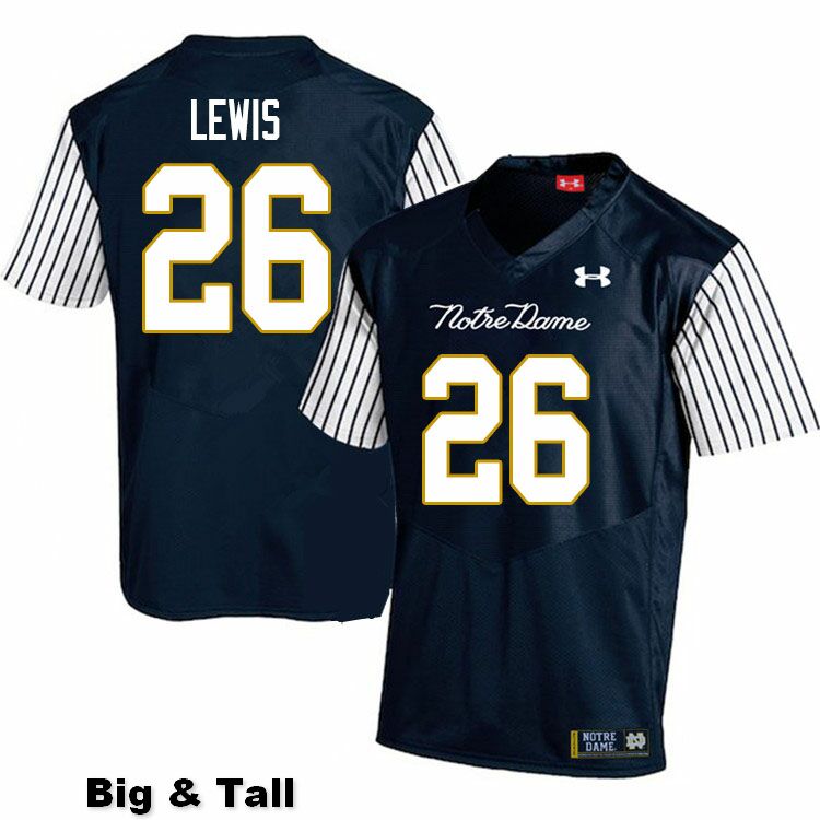 Men's NCAA Notre Dame Fighting Irish #26 Clarence Lewis Stitched College Under Armour Authentic Navy Big & Tall Alternate Football Jersey QI10D87CO